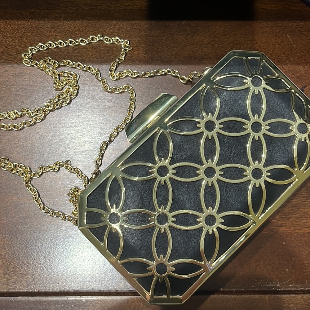 Black & Gold Clutch with Gold Chain Purse